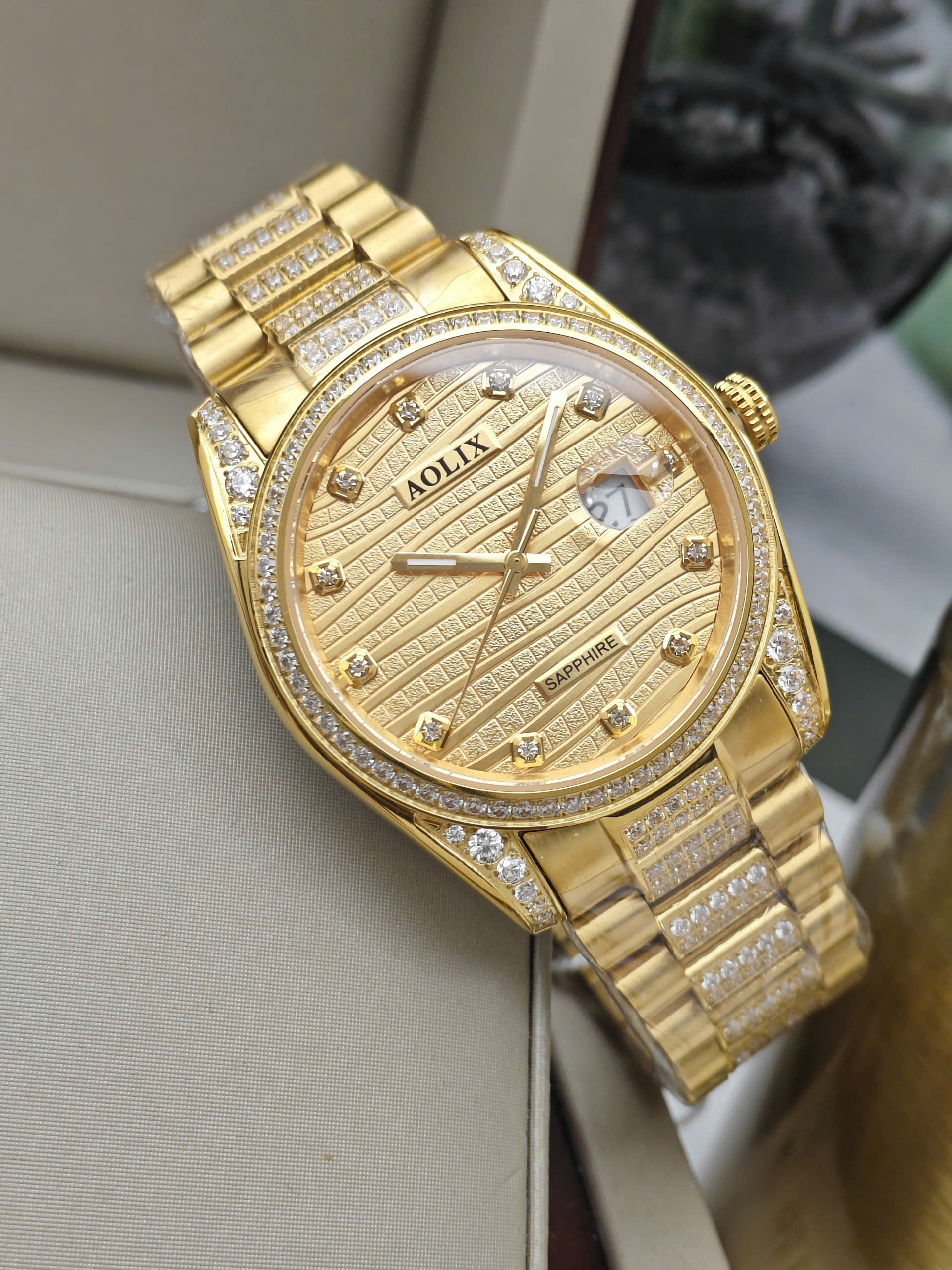 AO9170-Gold - Đồng Hồ Nam Dây Thép Chronograph Aolix - Ảnh 2