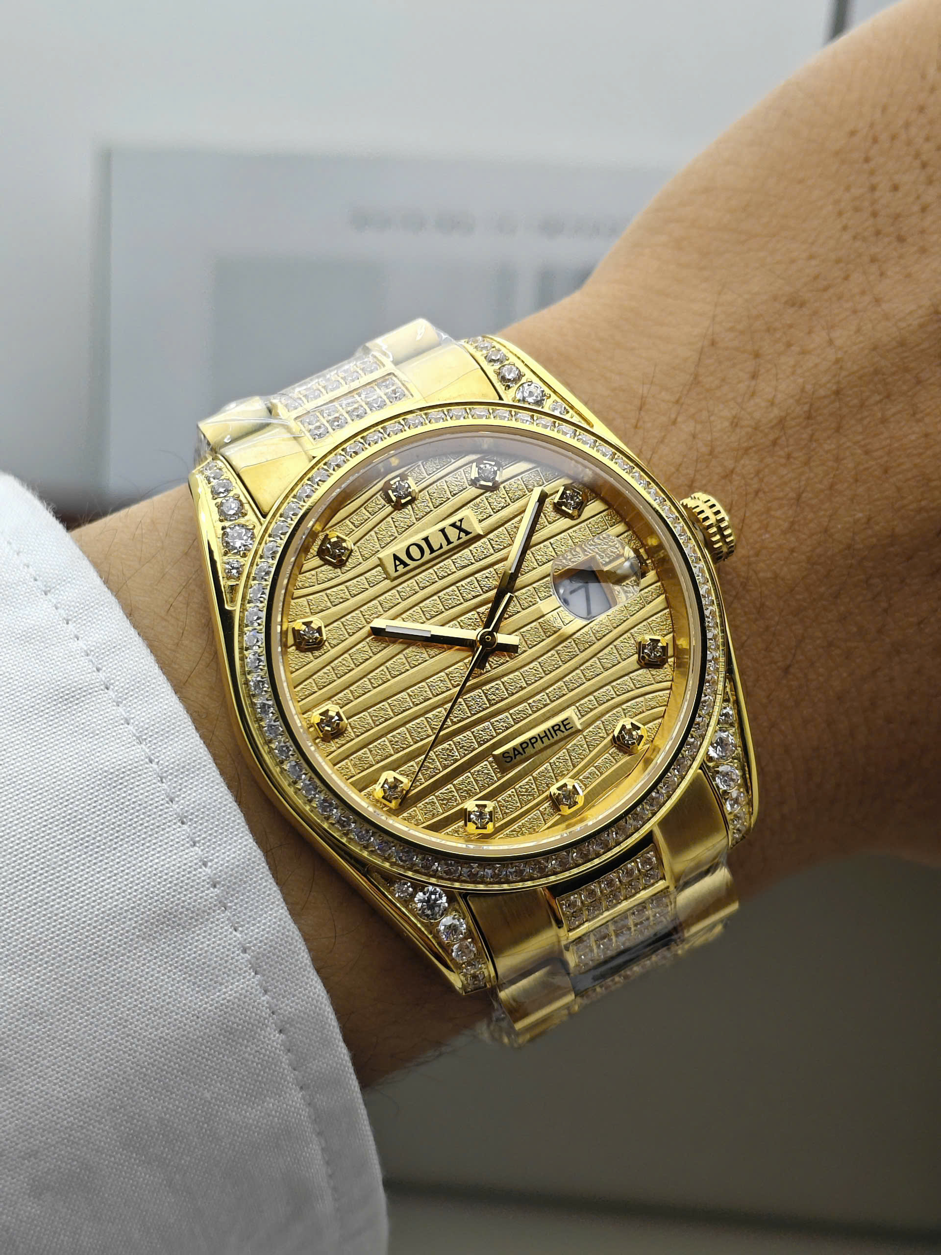 AO9170-Gold - Đồng Hồ Nam Dây Thép Chronograph Aolix - Ảnh 4