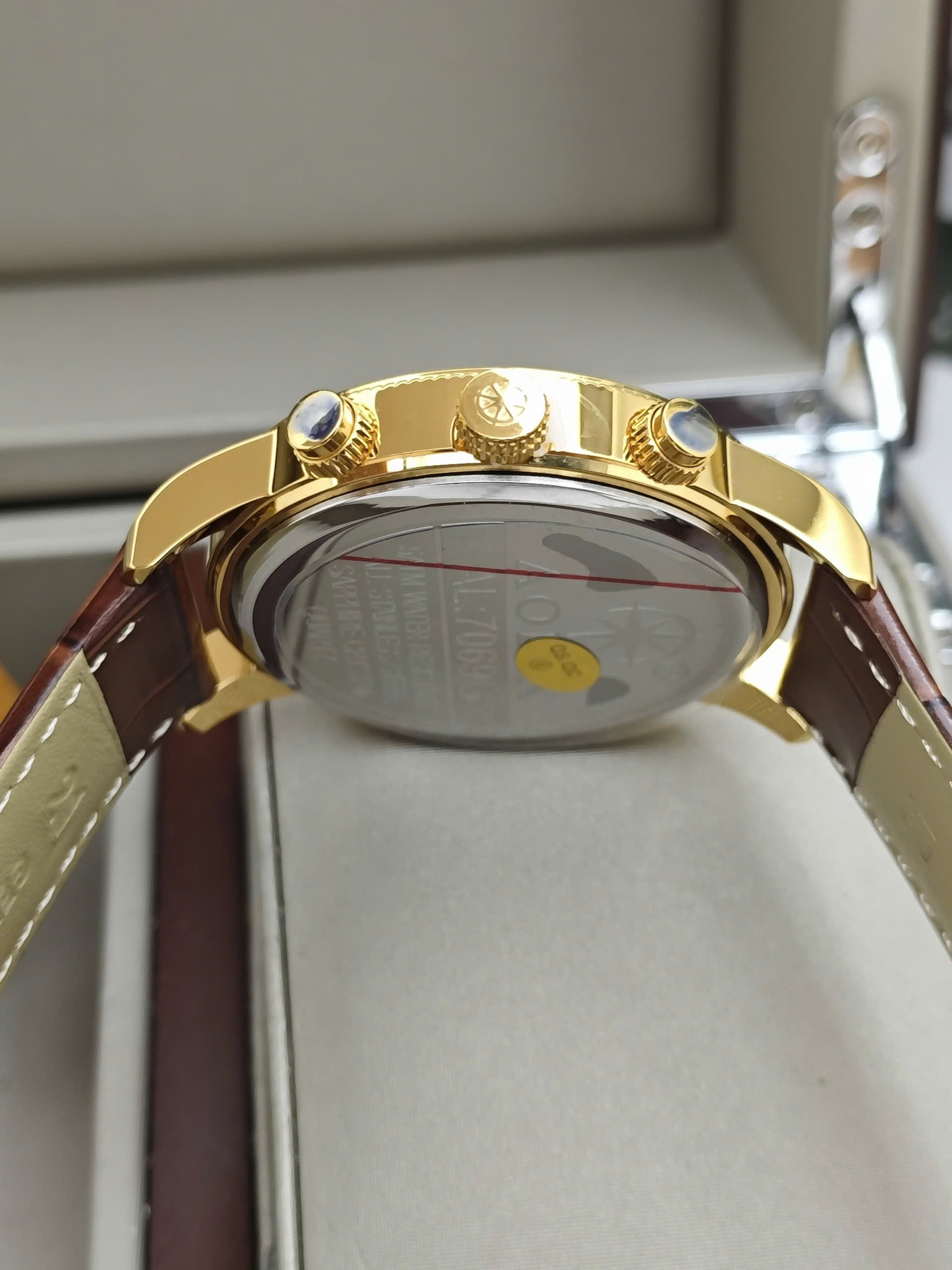 Đồng Hồ Nam Dây Da Chronograph Aolix AL-7069 GOLD Sapphire - Ảnh 4