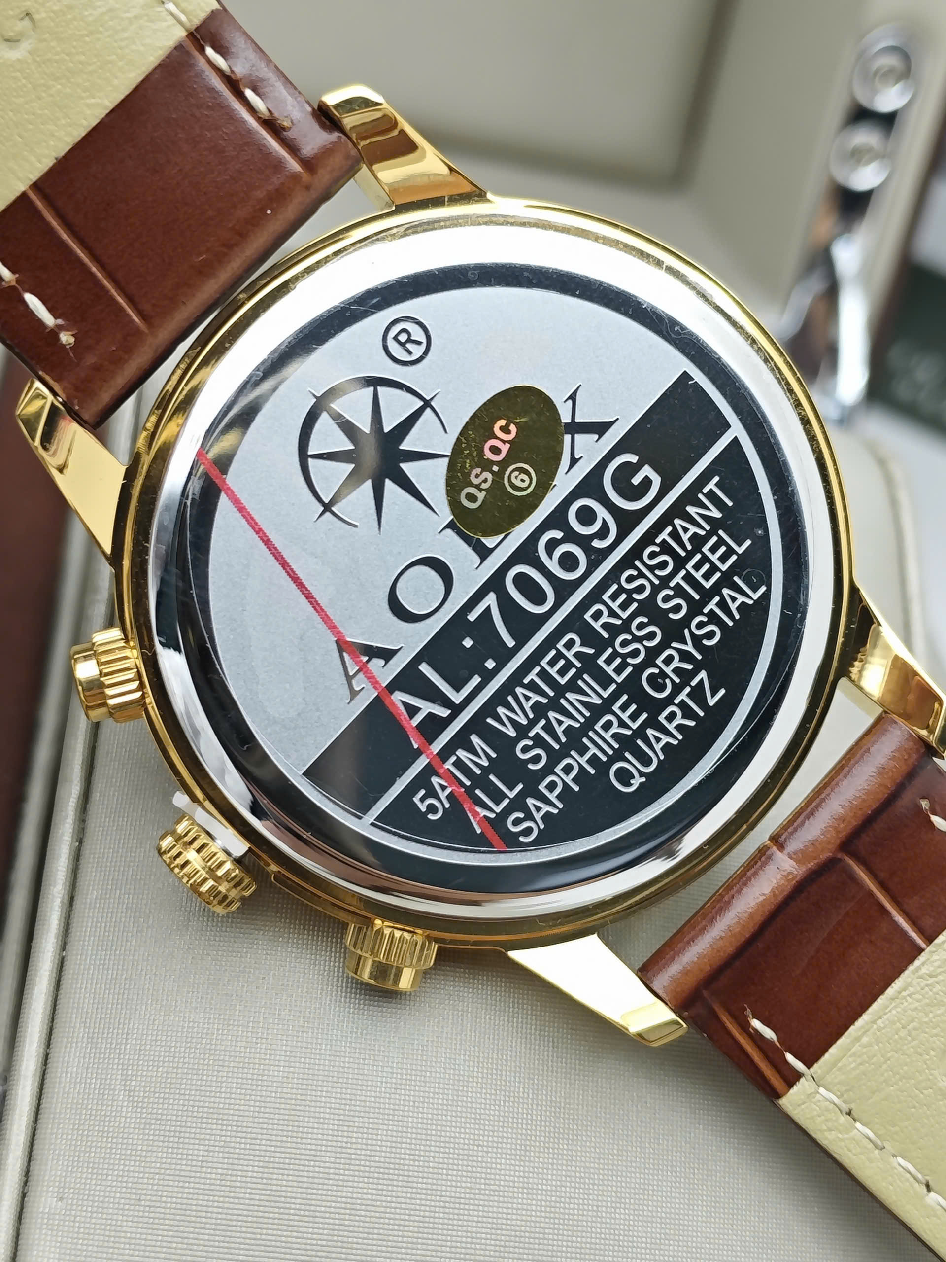 Đồng Hồ Nam Dây Da Chronograph Aolix AL-7069 GOLD Sapphire - Ảnh 5