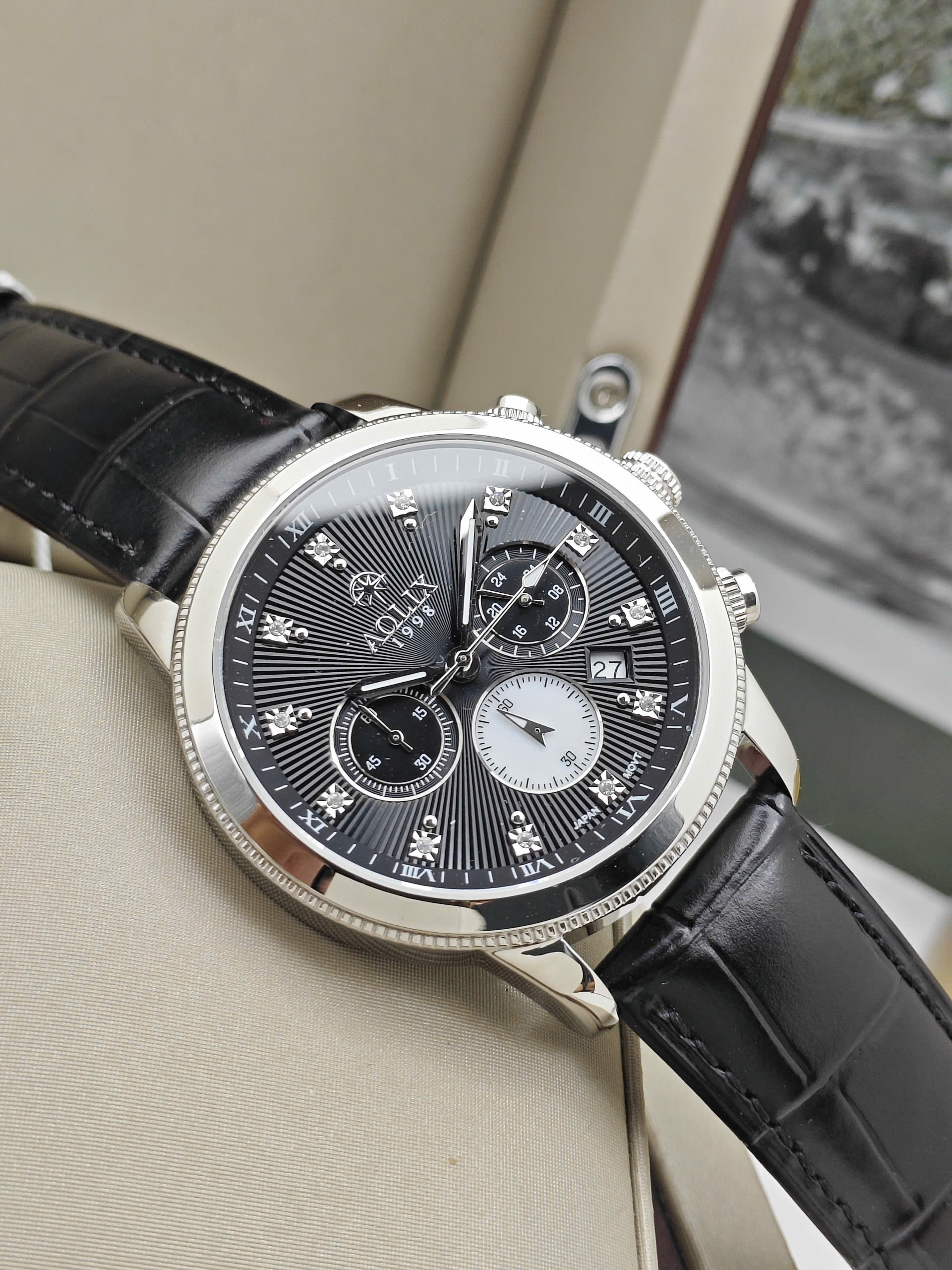 Đồng Hồ Nam Dây Da Chronograph Aolix AL-7069 BLACK Sapphire - Ảnh 4