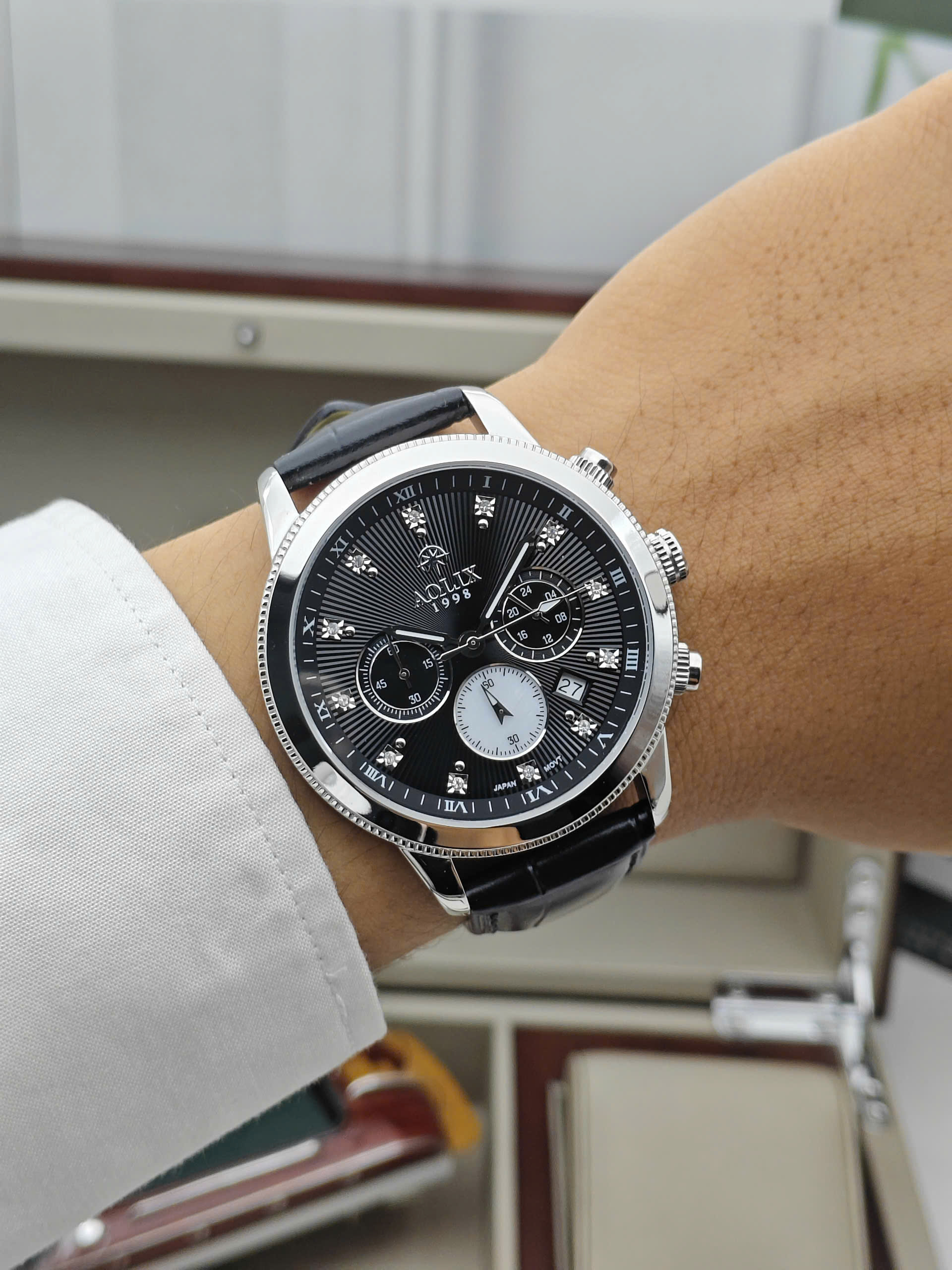 Đồng Hồ Nam Dây Da Chronograph Aolix AL-7069 BLACK Sapphire - Ảnh 6