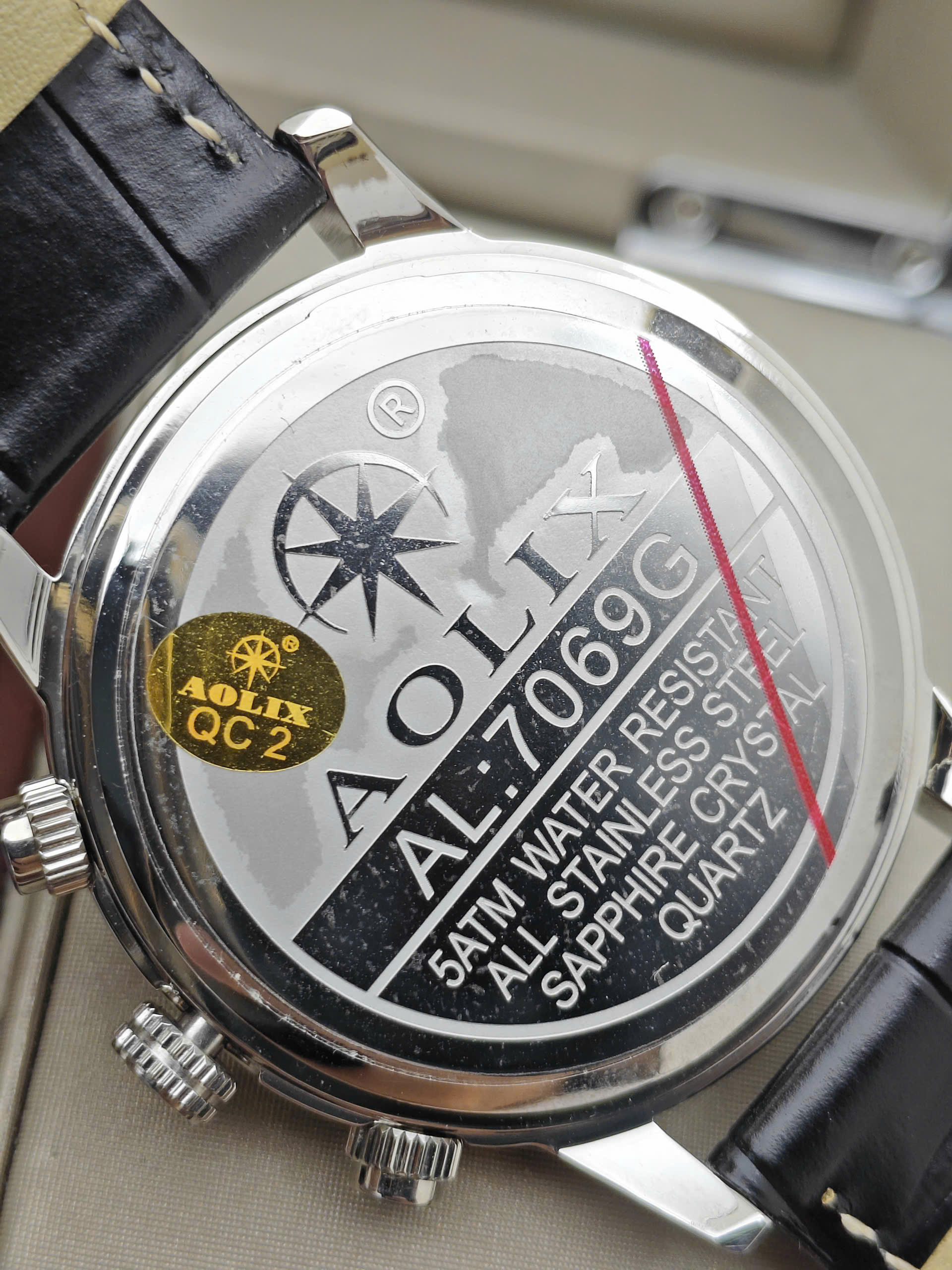 Đồng Hồ Nam Dây Da Chronograph Aolix AL-7069 BLACK Sapphire - Ảnh 3