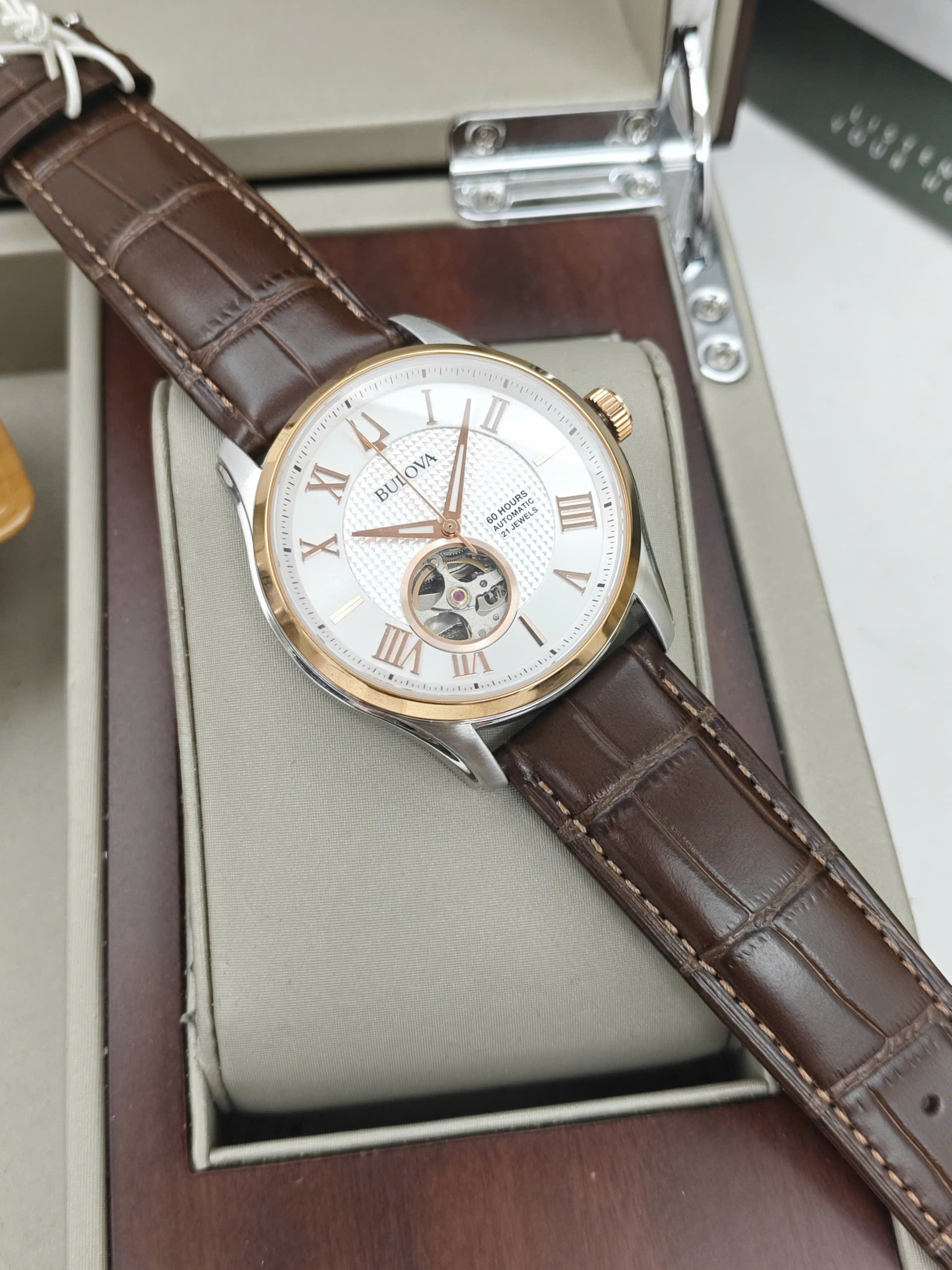 Đồng hồ nam Bulova Wilton Automatic Men's Watch 98A213-Dây da - Ảnh 9