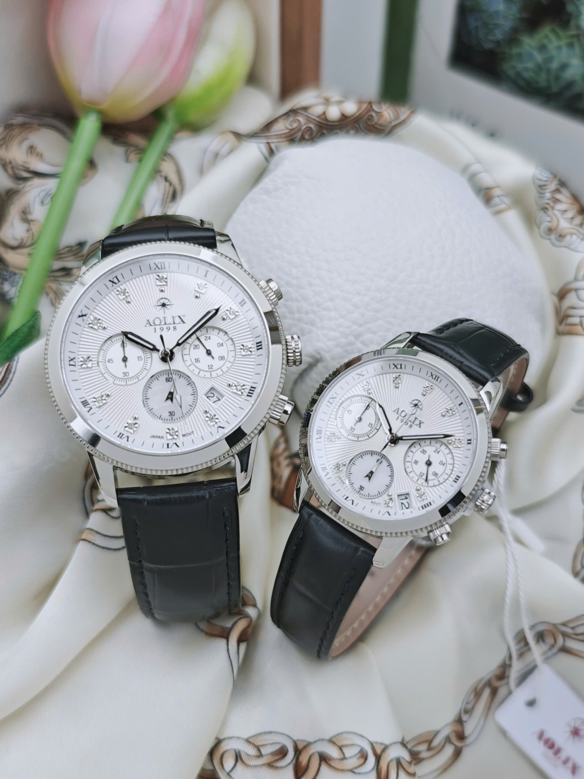 Đồng hồ Aolix Quartz Chonograph AL7069 White Cặp - Ảnh 4