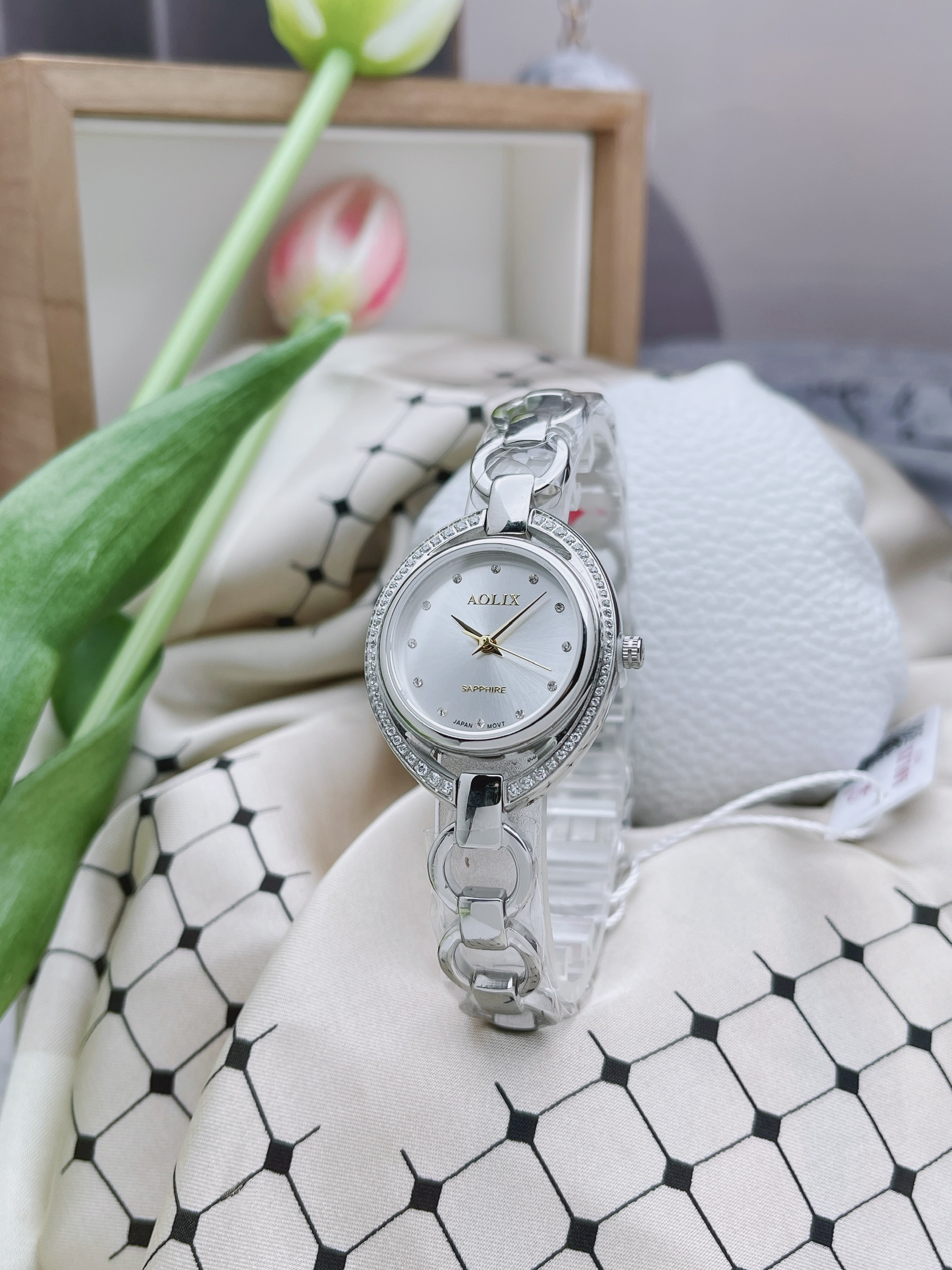 AL1061-SW-SS - Đồng Hồ Nữ Dây Thép Aolix Sapphire - Ảnh 2