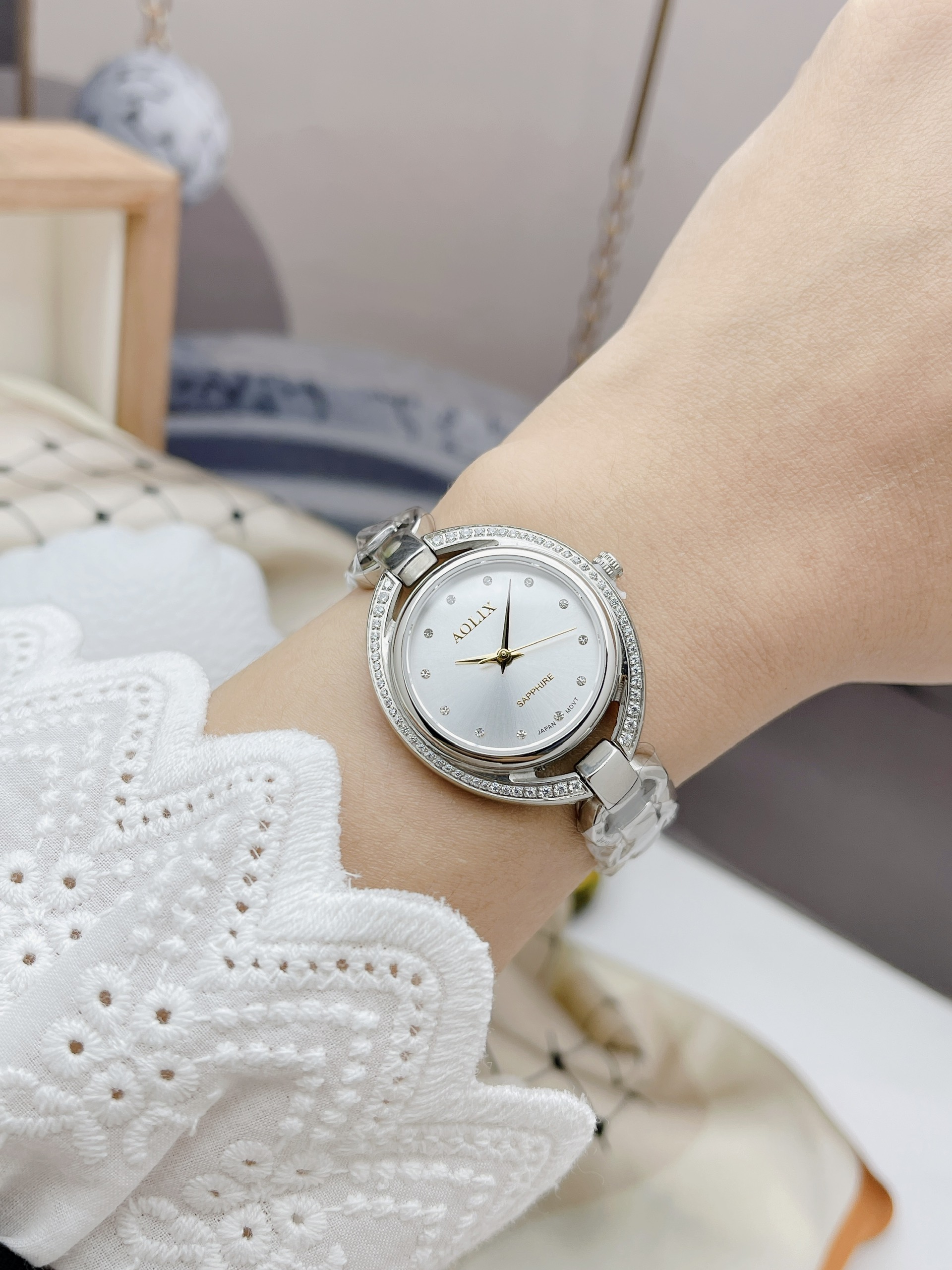 AL1061-SW-SS - Đồng Hồ Nữ Dây Thép Aolix Sapphire - Ảnh 4