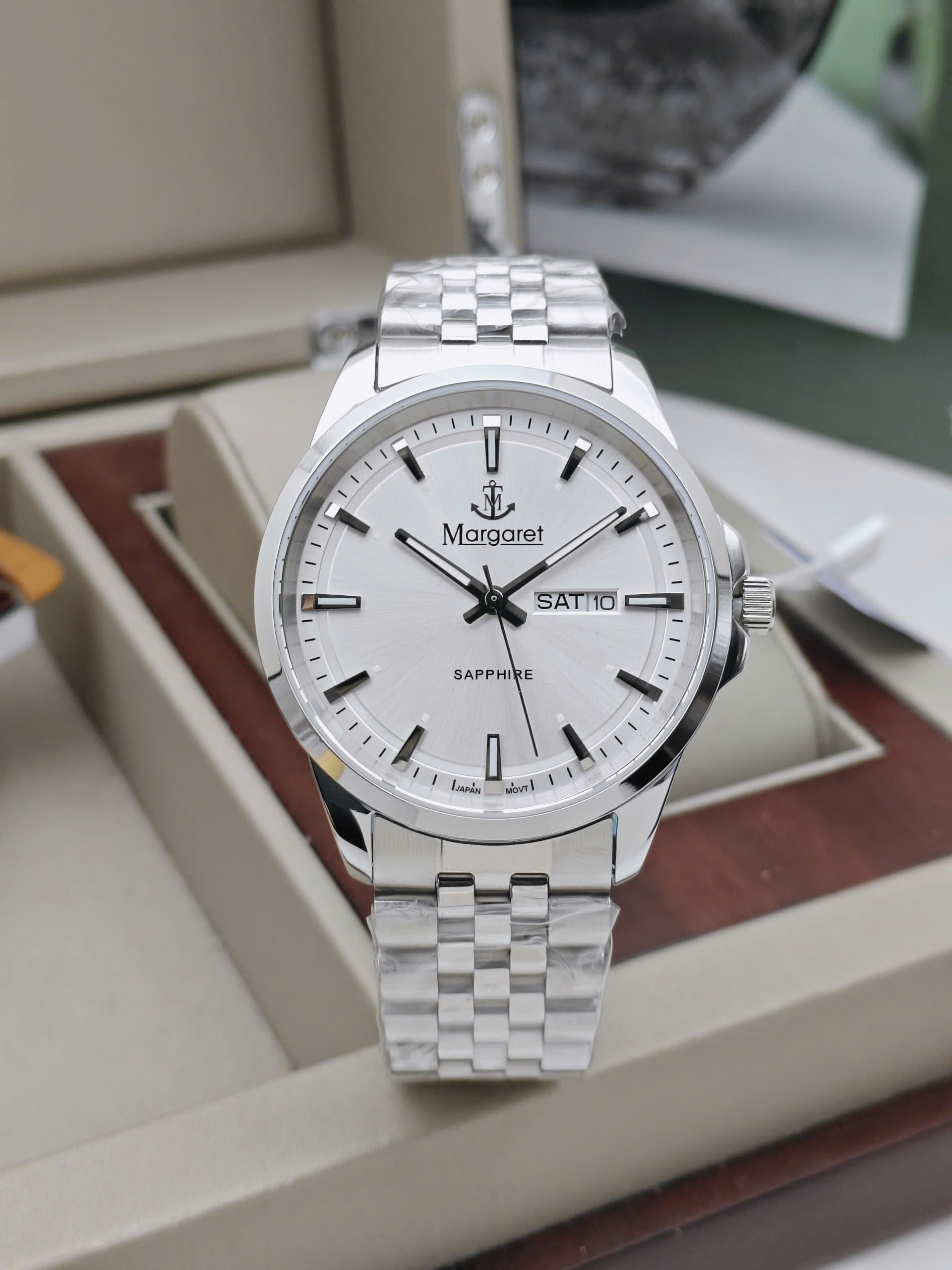 Margaret MT1511 White - Đồng hồ nam Margaret kính sapphire Lịch đôi - Ảnh 2