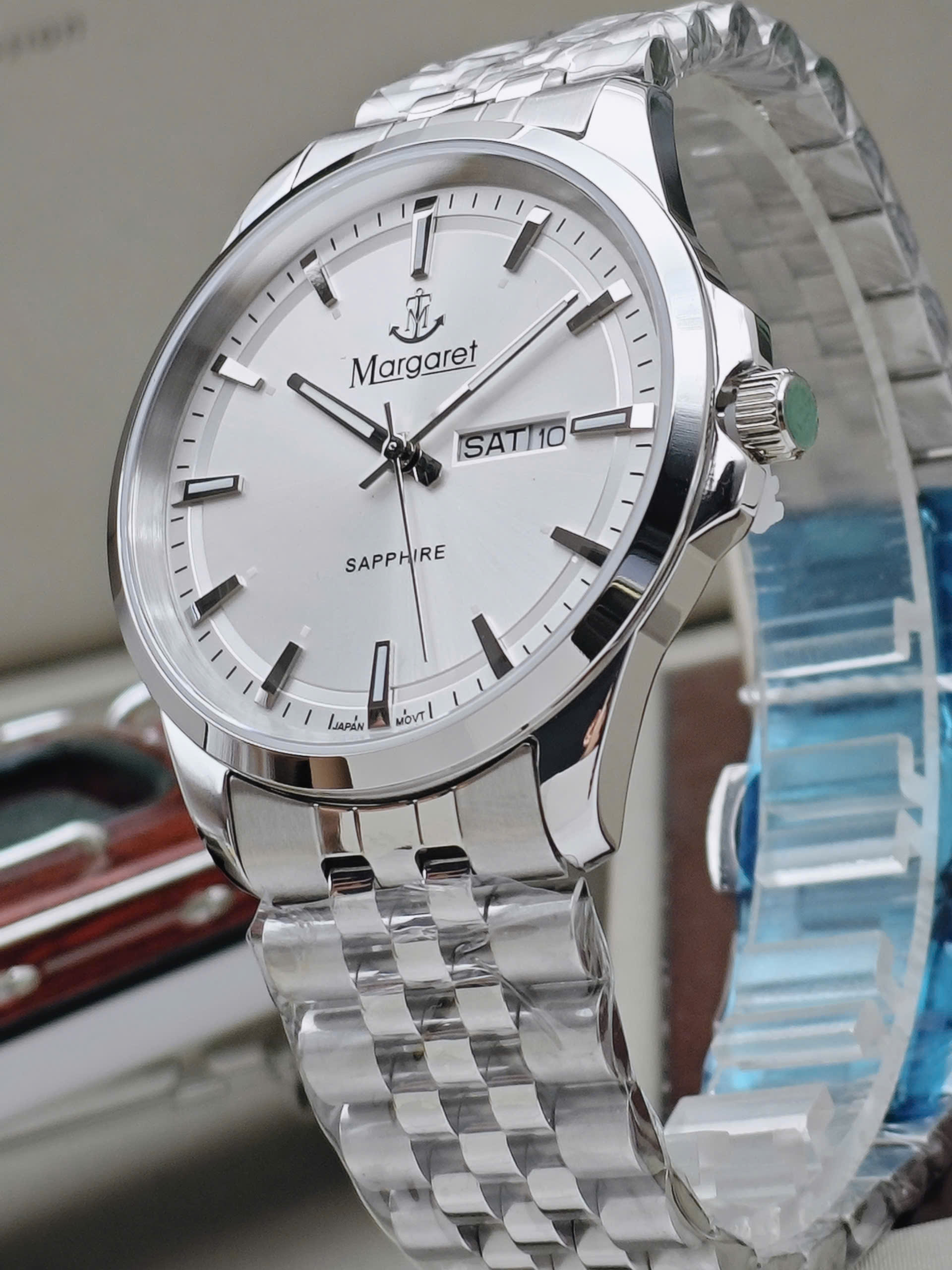 Margaret MT1511 White - Đồng hồ nam Margaret kính sapphire Lịch đôi - Ảnh 3