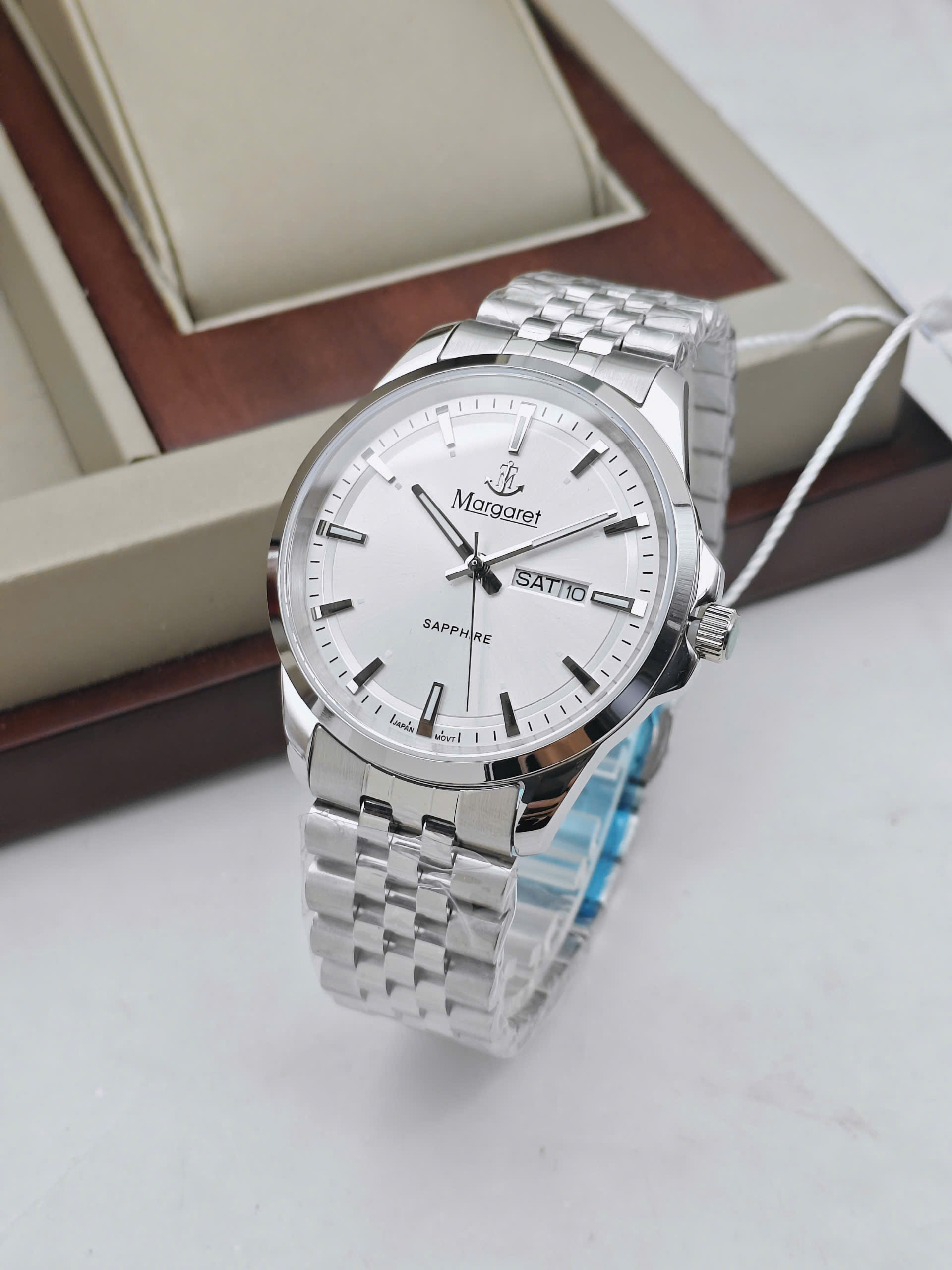 Margaret MT1511 White - Đồng hồ nam Margaret kính sapphire Lịch đôi - Ảnh 4