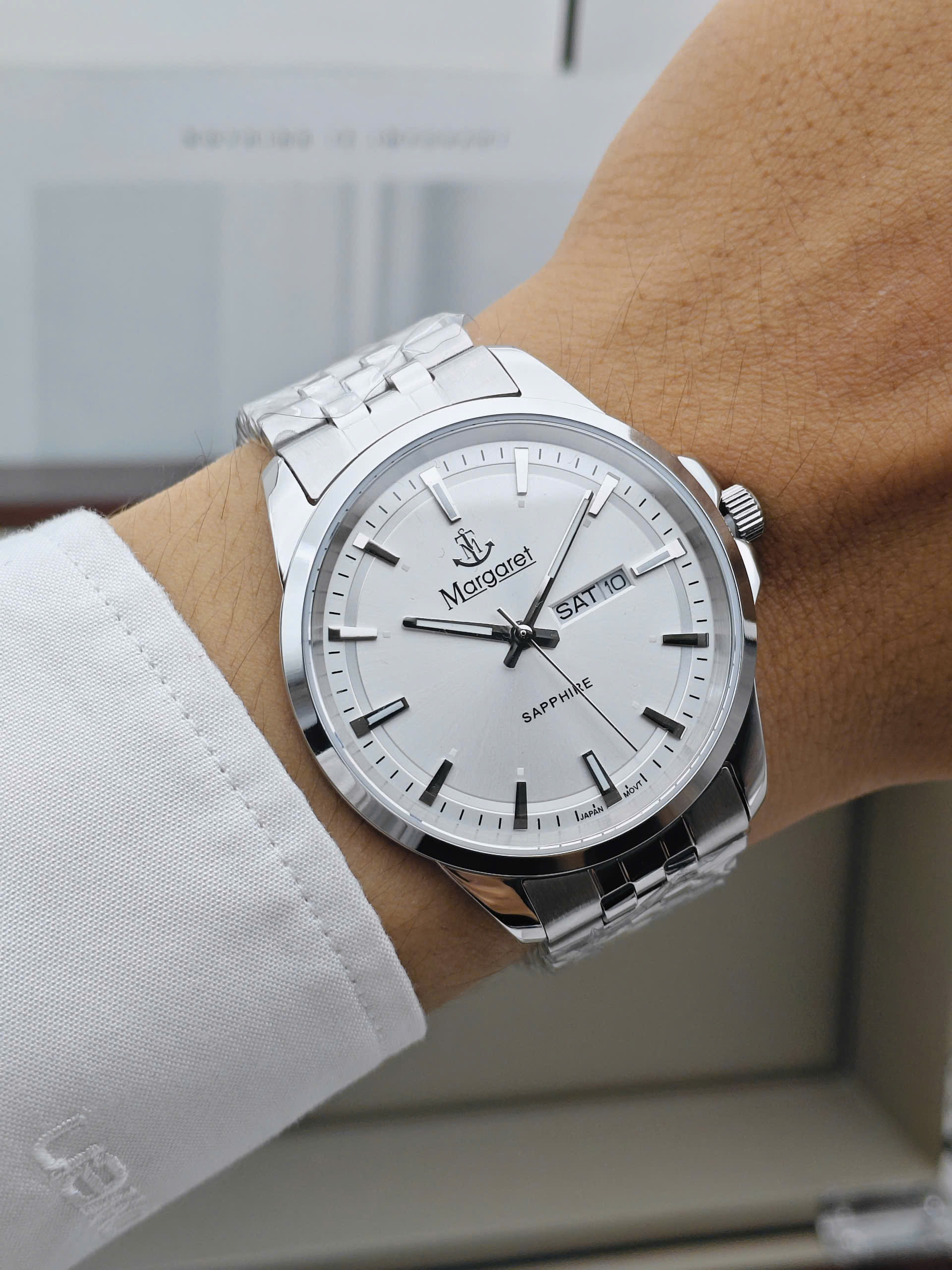 Margaret MT1511 White - Đồng hồ nam Margaret kính sapphire Lịch đôi - Ảnh 6