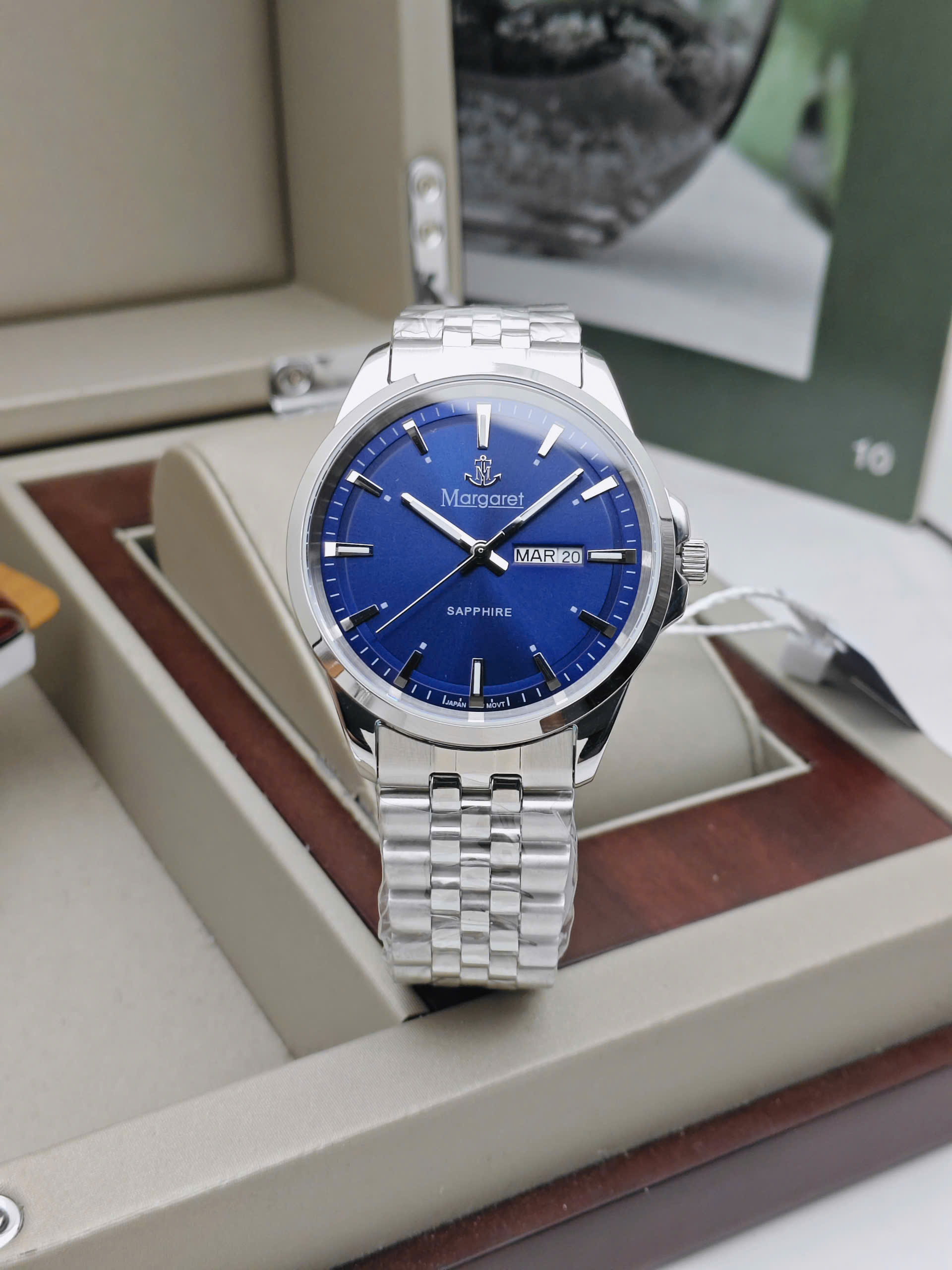 Margaret MT1511 blue - Đồng hồ nam Margaret kính sapphire Lịch đôi - Ảnh 2