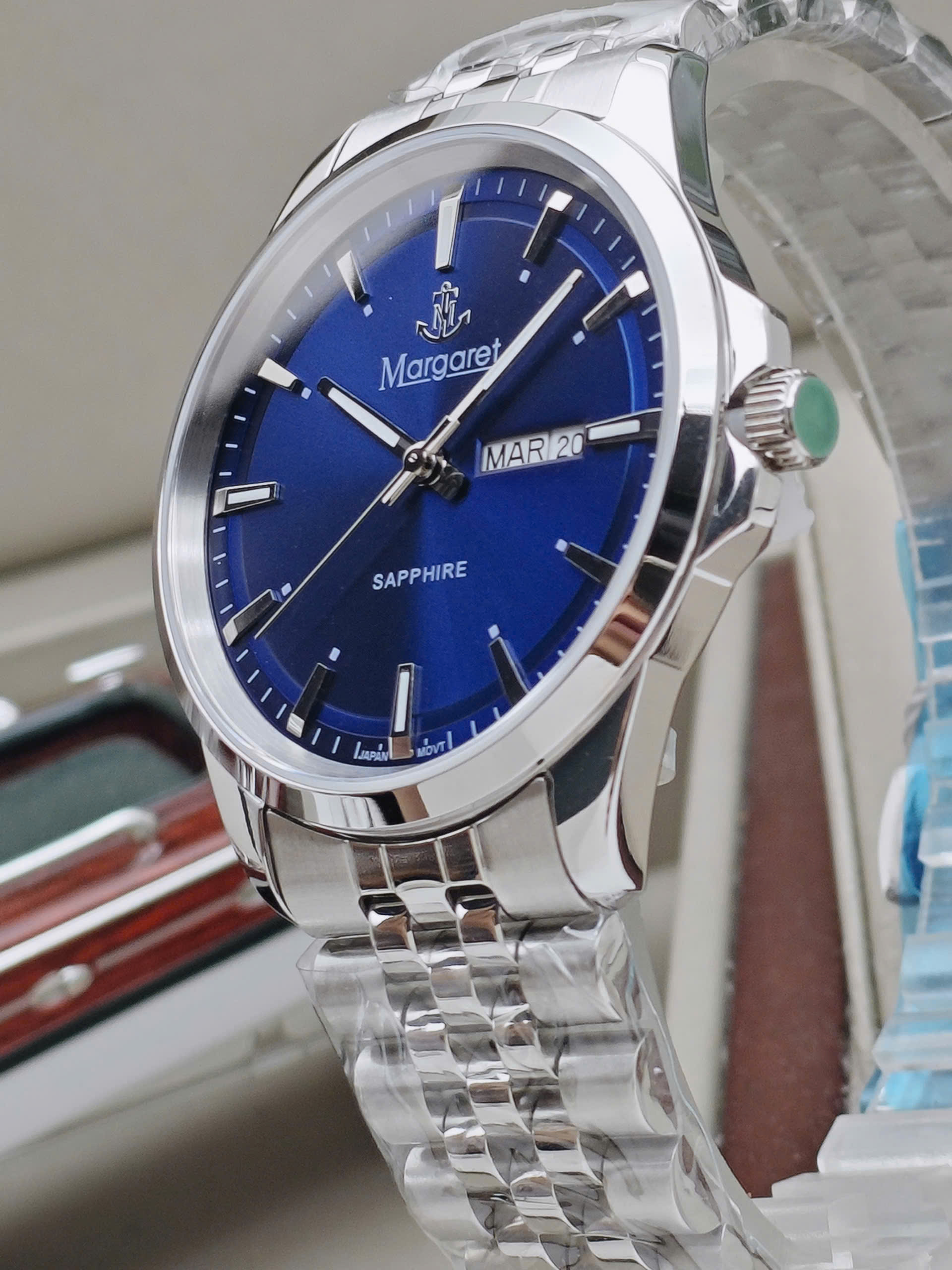 Margaret MT1511 blue - Đồng hồ nam Margaret kính sapphire Lịch đôi - Ảnh 3