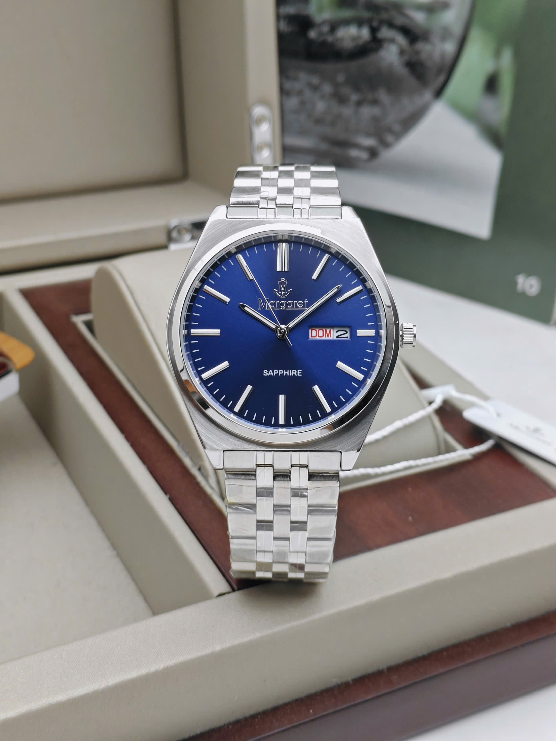 MT8187 blue - Đồng hồ nam Margaret kính sapphire Lịch đôi - Ảnh 2
