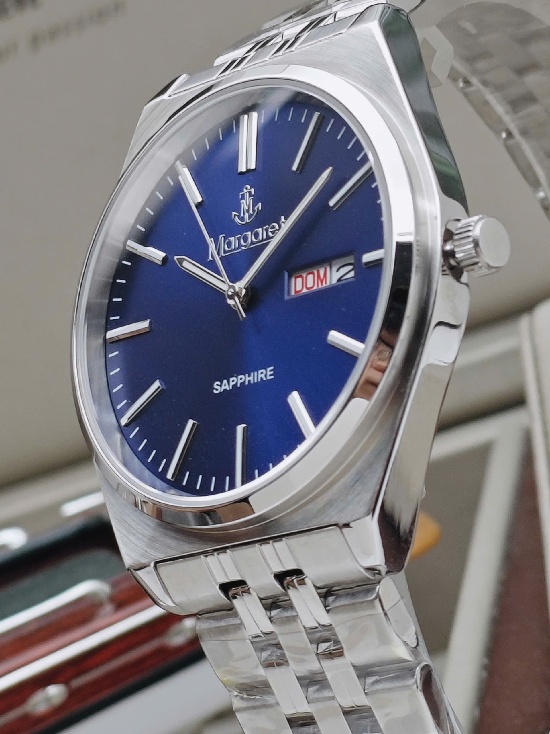 MT8187 blue - Đồng hồ nam Margaret kính sapphire Lịch đôi - Ảnh 6