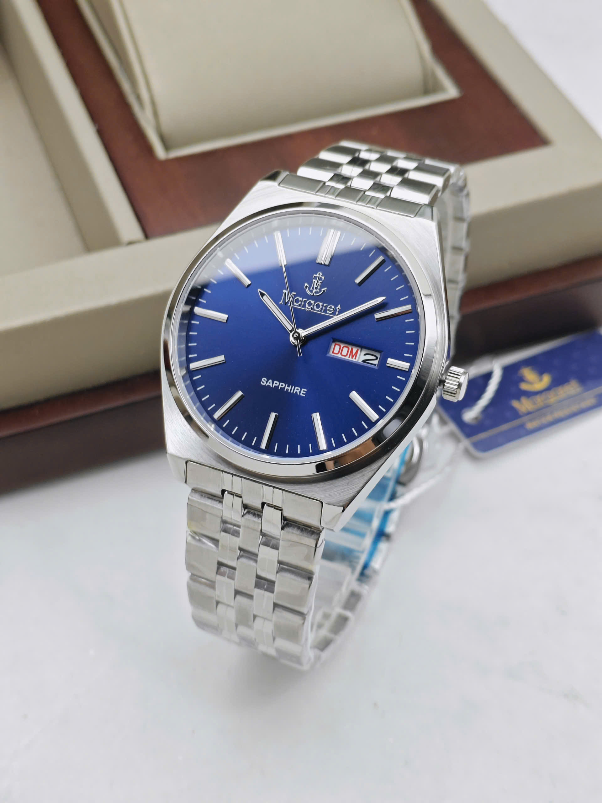 MT8187 blue - Đồng hồ nam Margaret kính sapphire Lịch đôi - Ảnh 5