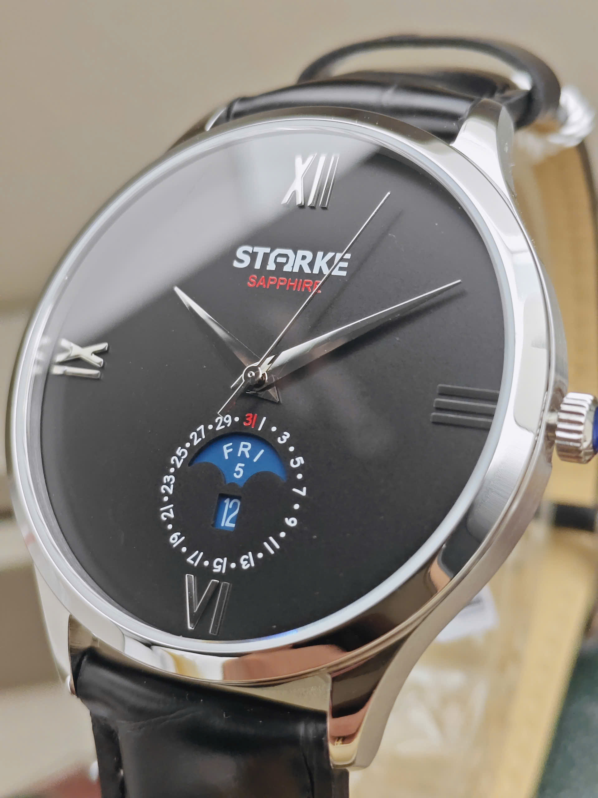 Đồng Hồ Nam STARKE SK216PM Viền bạc mặt đen - Ảnh 4