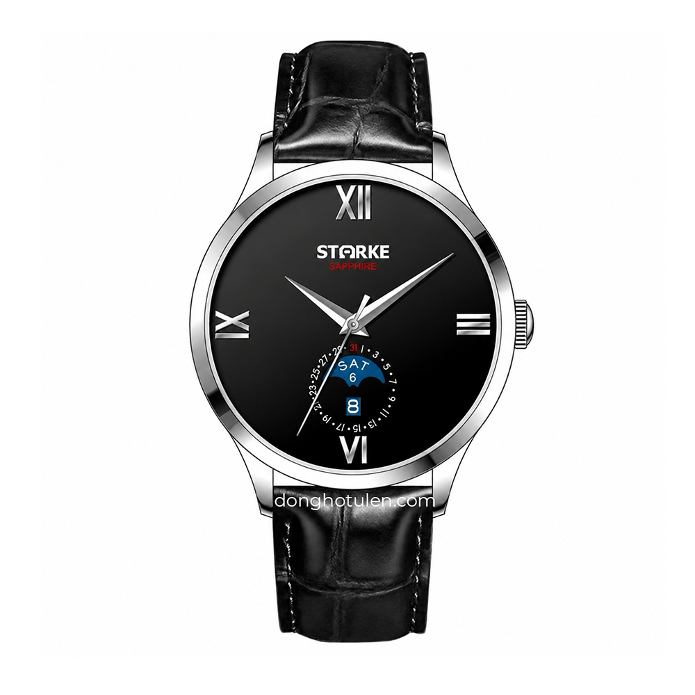 Đồng Hồ Nam STARKE SK216PM Viền bạc mặt đen